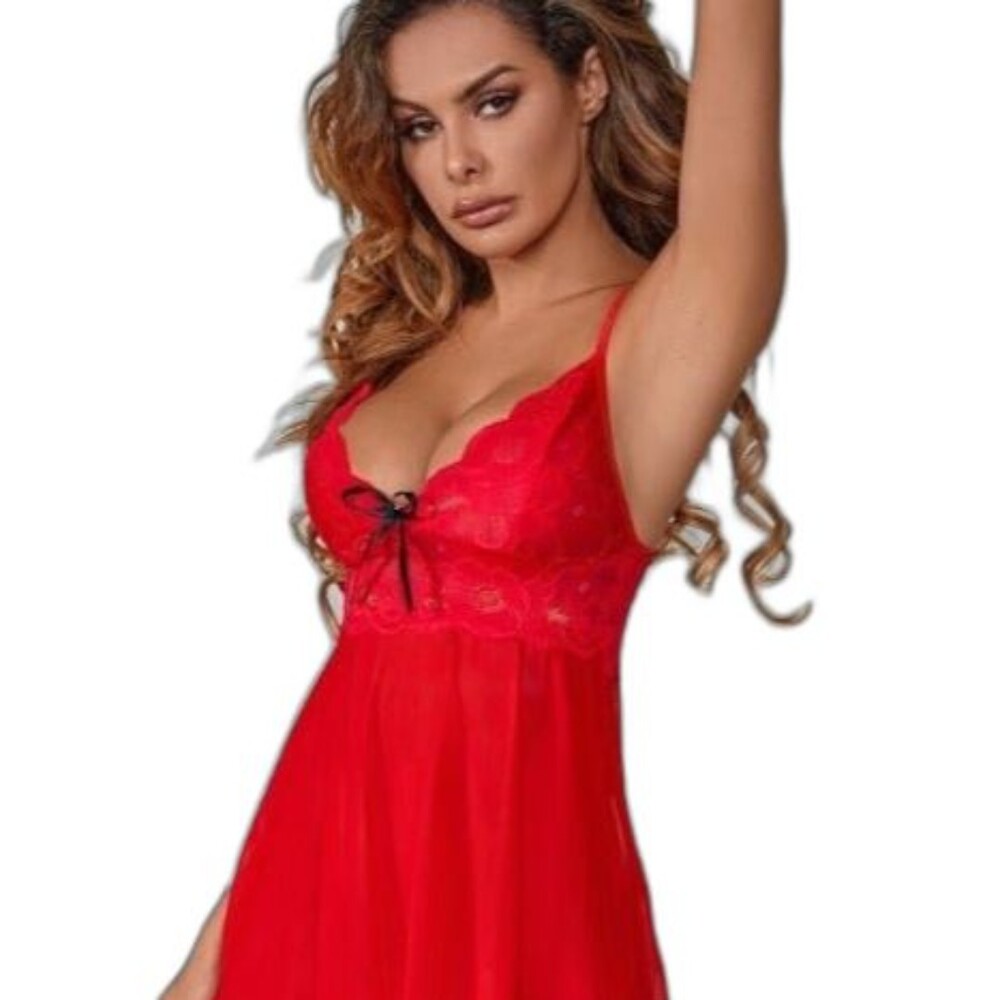 Large Red Contrast Lace Mesh Baby Doll Handmade Lingerie